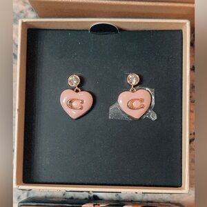 NIW PINK HEART COACH EARRINGS